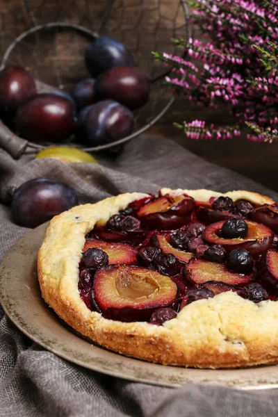 Detail Traditional Plum Pie Autumn Party Dessert — Stock Photo, Image