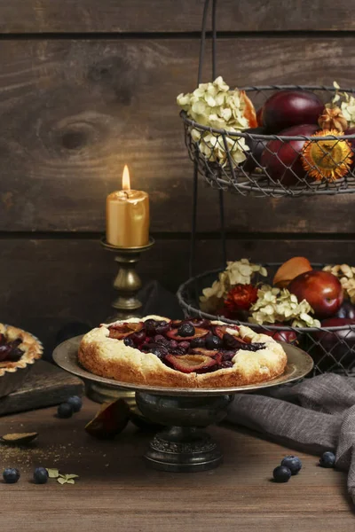 Traditional Plum Pie Autumn Party Dessert — Stock Photo, Image