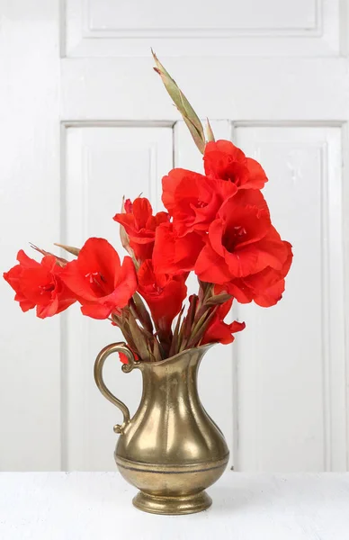 Flores Vermelhas Gladiolus Buquê Decoração Festa — Fotografia de Stock