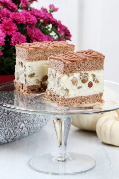 Cheesecake Tradizionale Natalizio Con Topping Cioccolato Dolce Partito — Foto Stock