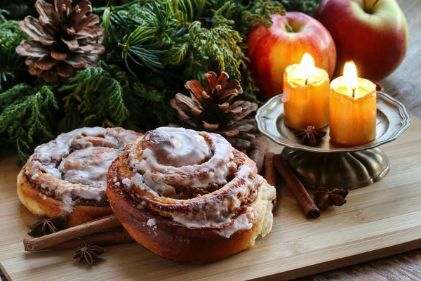 Kanelbulle Rouleaux Cannelle Suédois Décoration Noël Dessert Festif — Photo