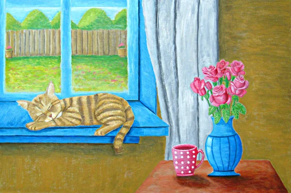 Pencerede uyuyan kedi