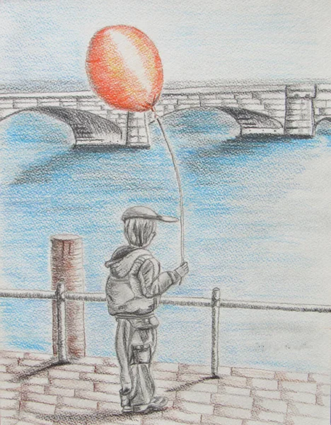Turuncu balon tutan çocuk 