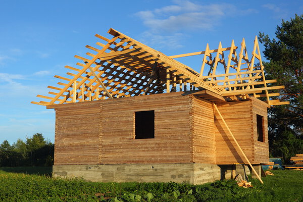 wooden house under construction