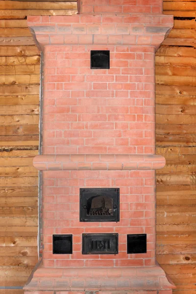 New brick oven in the timber house under construction — Stock Photo, Image