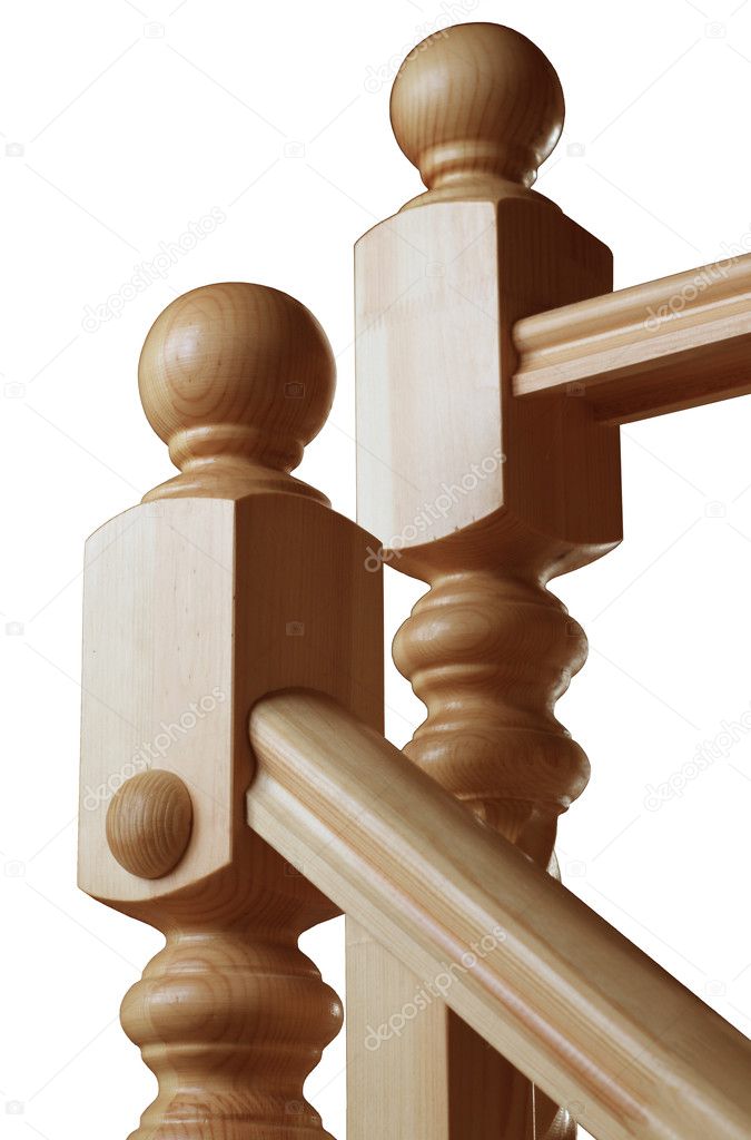Two wooden baluster close-up isolated on white