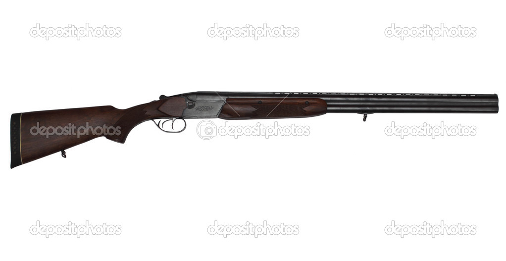 Double-barrelled hunting gun isolated on white
