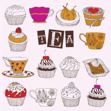 Tea. Cupcakes illustration.