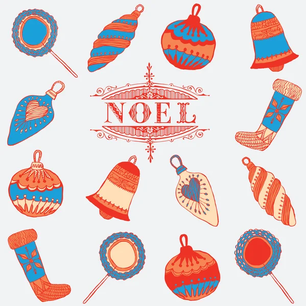 Noel κάρτα. διακοσμήσεις Χριστουγέννων. εικονογράφηση φορέας. — Διανυσματικό Αρχείο