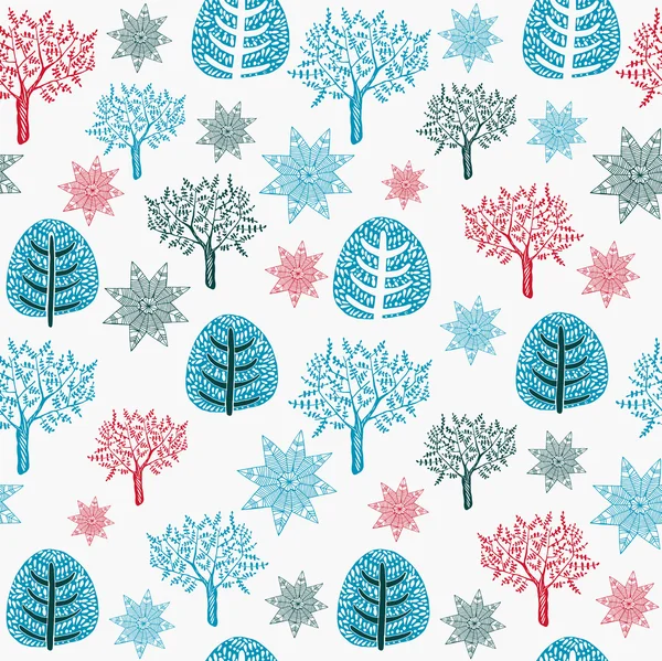 Vintage seamless pattern with trees. Vector illustration — Stock Vector