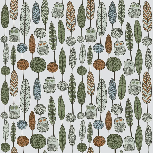 Owls and trees. Seamless pattern. Vector illustration. — Stock Vector