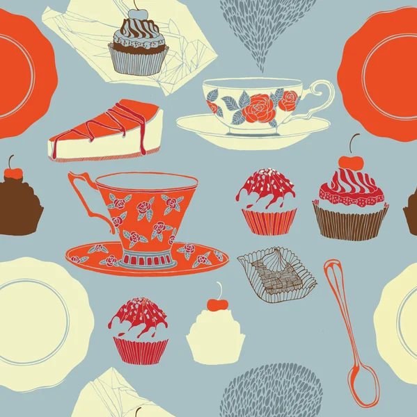 çay ve kek. seamless modeli. vektör çizim.
