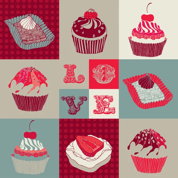 Adoro i cupcake. Illustrazione vettoriale . — Vettoriale Stock