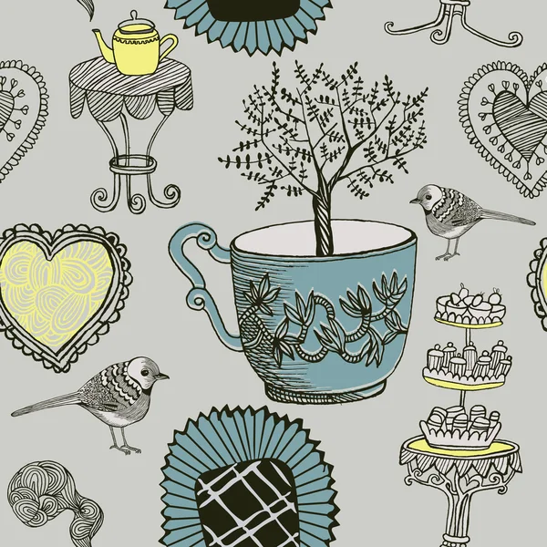 Té. Pájaros. Ilustración vectorial . — Archivo Imágenes Vectoriales