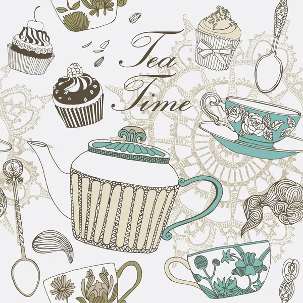 Tea és az édesség háttér. vektoros illusztráció. Jogdíjmentes Stock Illusztrációk