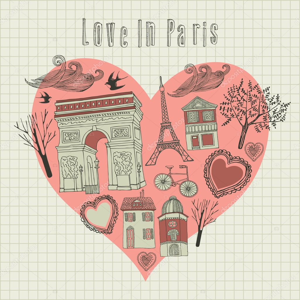 Valentine's card. Love in Paris. Vector illustration.