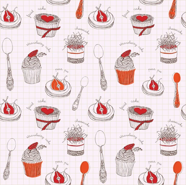 Seamless background with cupcakes. — Stock Vector
