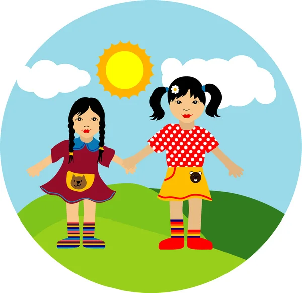 Children holding each other — Stock Vector