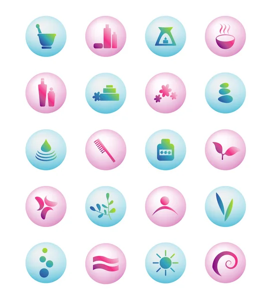 Juegos de iconos vectoriales de bienestar, spa, belleza y naturaleza aislados en blanco — Vector de stock