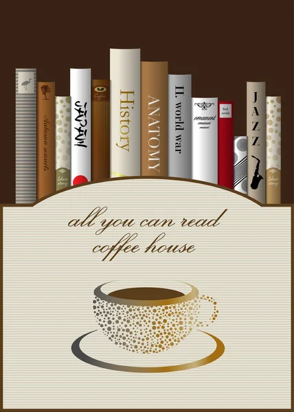 Coffee menu card design template with books. Vector illustration. — Stock Vector