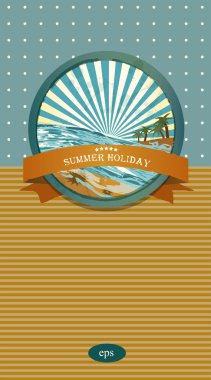 Summer retro background. Vintage seaside view illustration. clipart