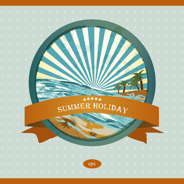 Summer retro background. Vintage seaside view illustration.