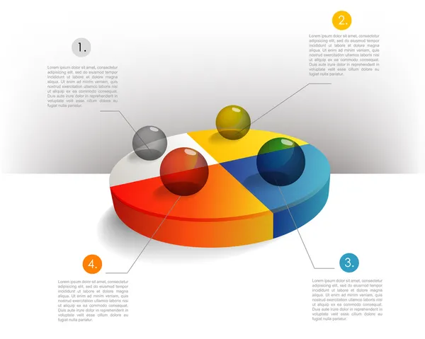 Παρουσίασης πρότυπο κύκλο γράφημα με ένα 3d γυάλινες σφαίρες. γράφημα πίτας διάγραμμα. τα γραφήματα web στοιχεία. — Διανυσματικό Αρχείο