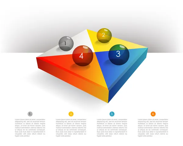 Modello di presentazione grafico rettangolo con sfere di vetro 3d. Schema grafico a torta. Infografica . — Vettoriale Stock