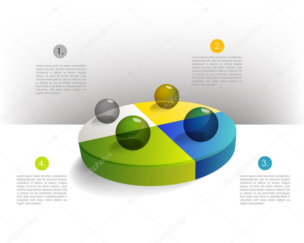 Presentation template circle graph with a 3d glass balls. Pie chart diagram. Infographics web elements.