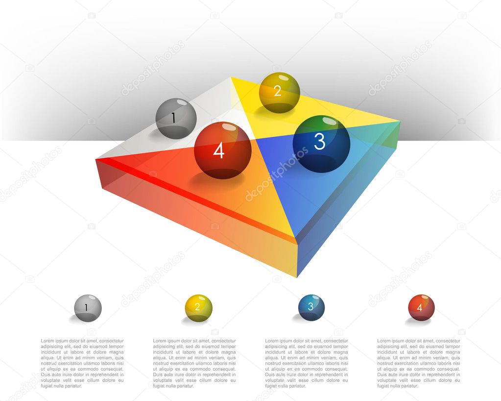 Presentation template rectangle graph with a 3d glass balls. Pie chart diagram. Infographics.