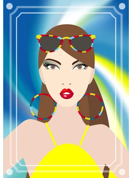 Jeune femme à la discothèque regardant dans le miroir. Illustration vectorielle . — Image vectorielle