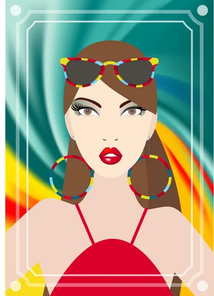 Jeune femme à la discothèque regardant dans le miroir. Illustration vectorielle . — Image vectorielle