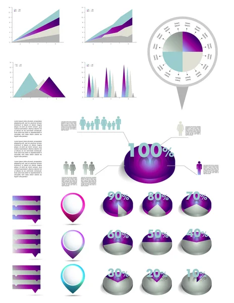 Infographics insamling av 3d diagram, pratbubblor och grafer. — Stock vektor