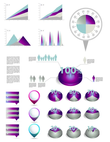 Coleção de infográficos de gráficos 3D, bolhas de fala e gráficos . — Vetor de Stock