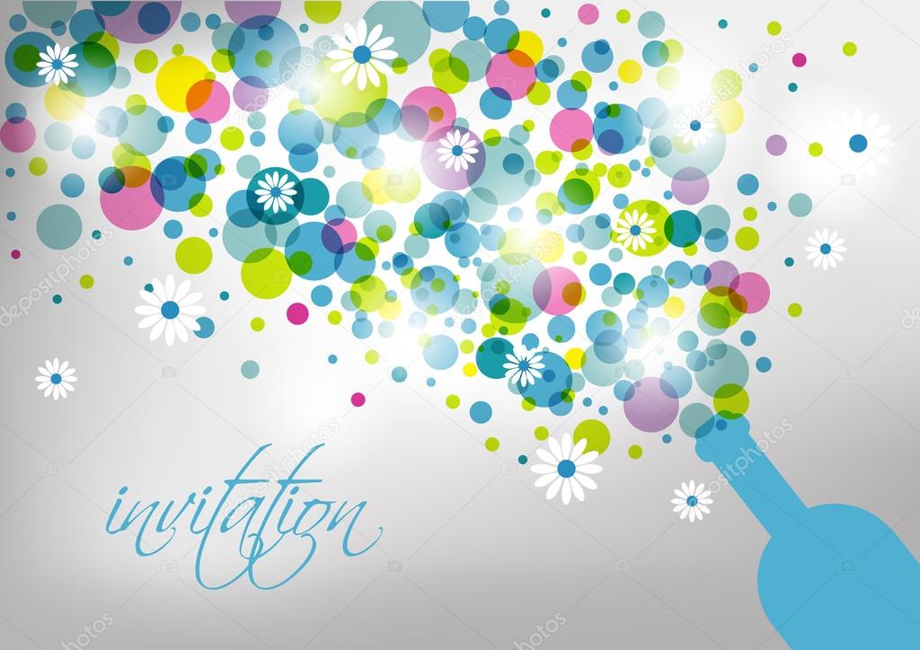 Wedding and invitation card. Champagne bottle with bubbles. Abstract