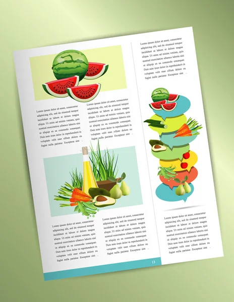 Progettazione brochure alimentare. Pagina di esempio . — Vettoriale Stock