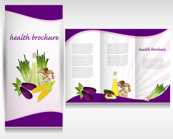 Diseño de folletos de alimentos saludables. Bio verduras y frutas. Folleto carpeta vector . Gráficos Vectoriales