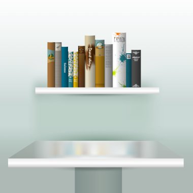 Modern minimalist mobilyaları. iç tasarım. Kitaplık ile tablo. vektör çizim.