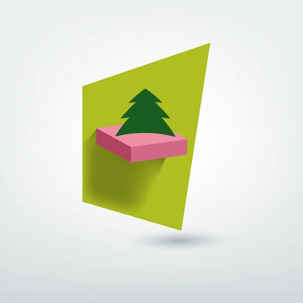 Moderne Ikone. Weihnachten feiern Zeichen. grüner Baum im Regal. — Stockvektor