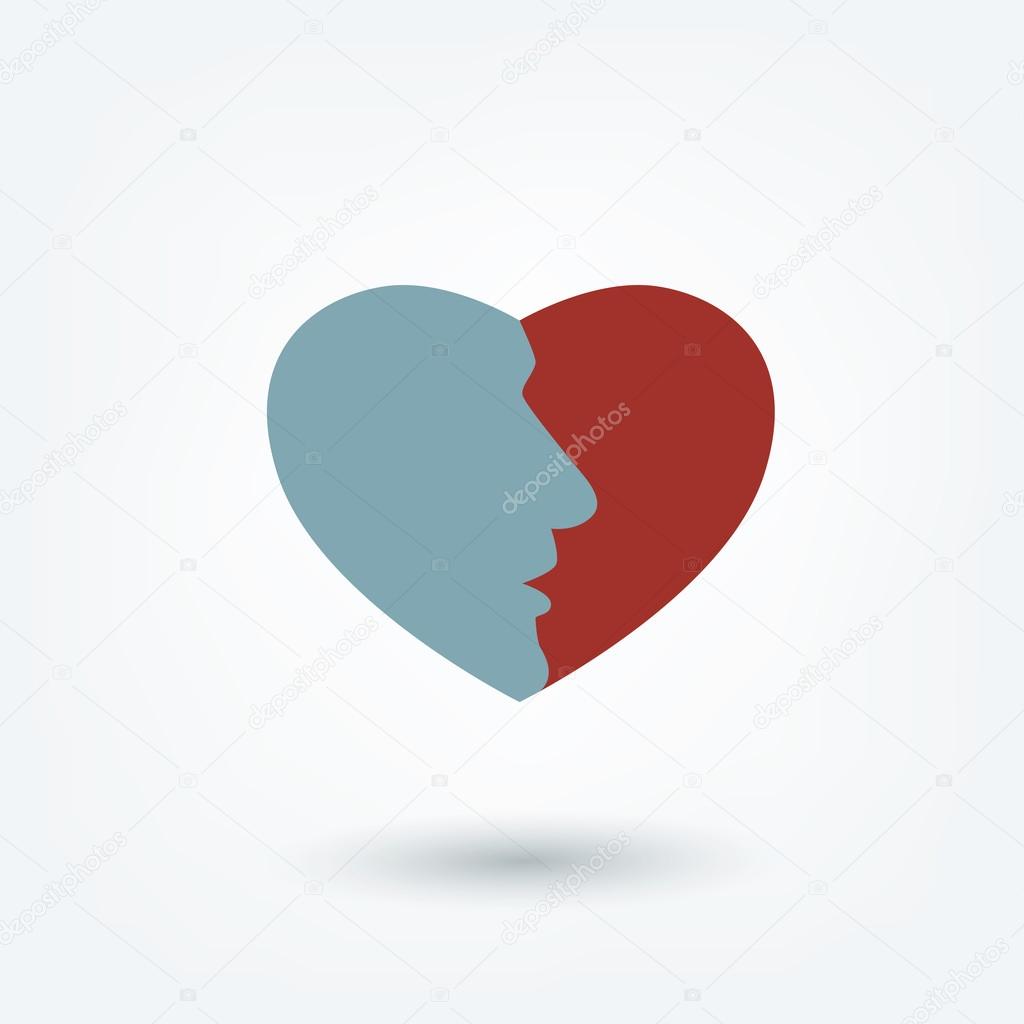 Men profile head in heart icon.