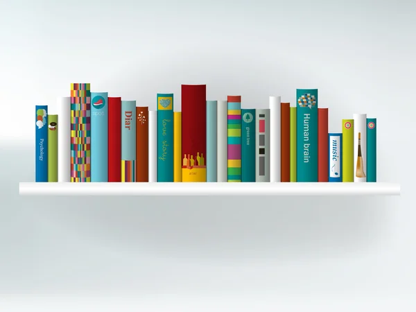 Kitap rafı. İç kavram. Vektör arkaplan illüstrasyonu.