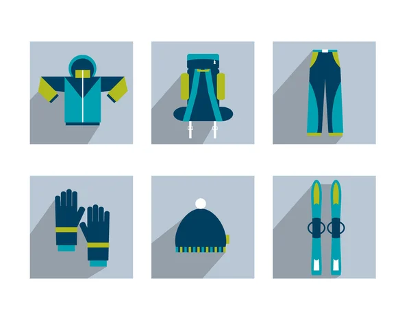 Set of modern sporting shadows icon. Collection of winter ski dress. — Stock Vector