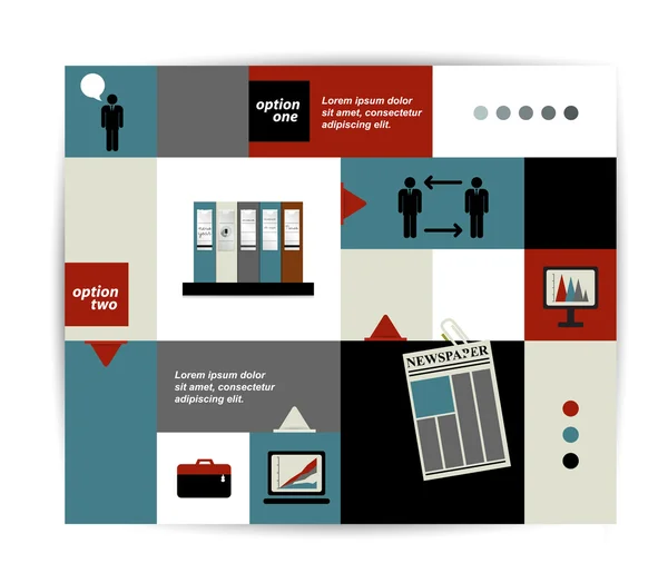 Plantilla de sitio web original moderna. Colorido banner de opción minimalista. Ilustración vectorial. Diagrama de caja. Blog, fondo del tablón de anuncios . — Vector de stock