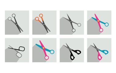 farklı makas düz gölge Icon set.