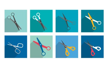 farklı makas düz gölge Icon set.