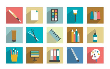 iş ofis veya okulda simge kümesi.