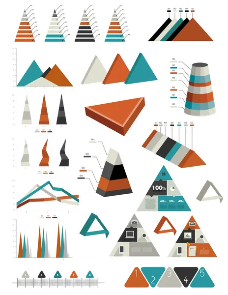 三角形のインフォ グラフィック コレクション。グラフ、グラフ、図およびスピーチの泡コレクション. — ストックベクタ