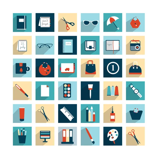 Verzameling van werk office platte ontwerp icons. — Stockvector