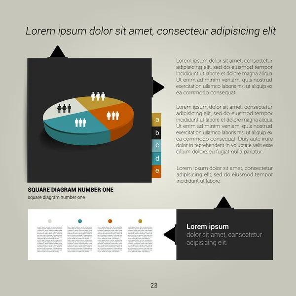 Diseño moderno de página plana con texto y gráfico. La página web o la plantilla de impresión se pueden utilizar para el informe anual o la comunicación comercial de la marca . — Vector de stock