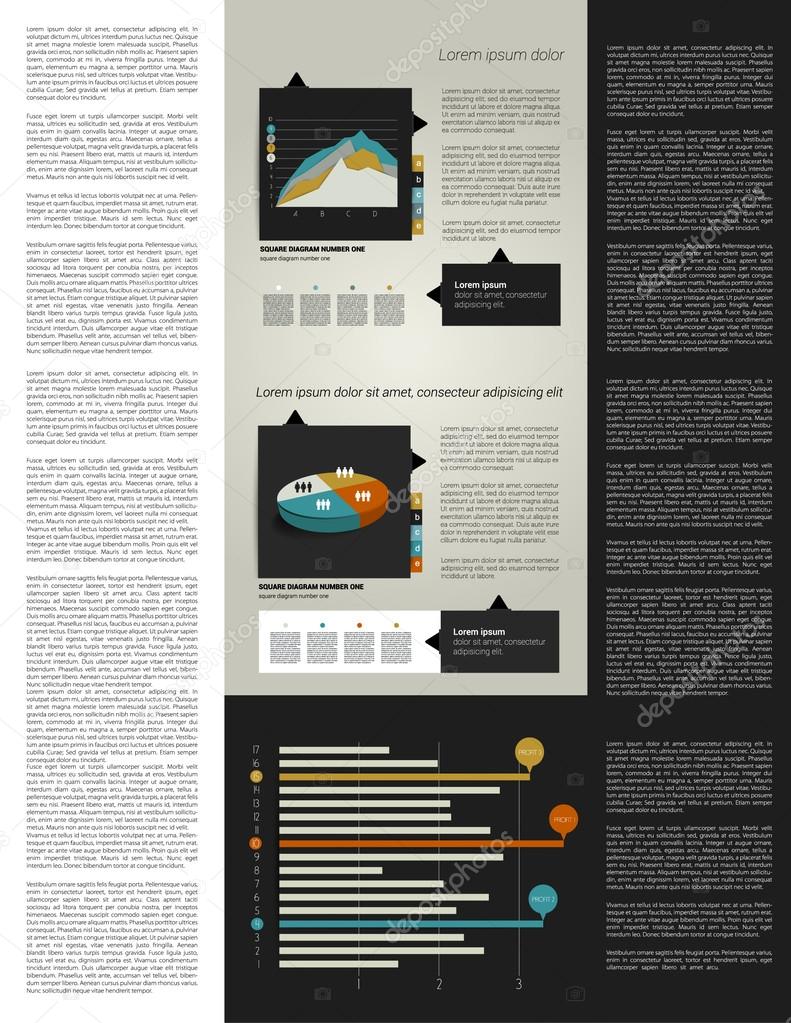 Modern flat page layout with text and graph. Web page or print template can be used for annual report or brand business communication.